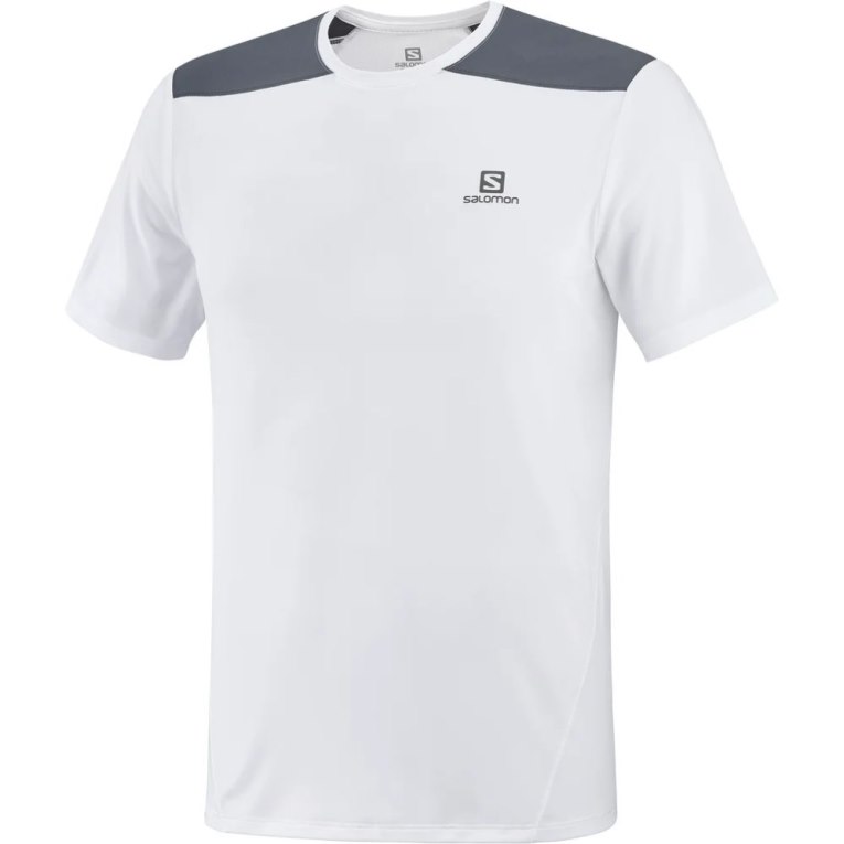 White / Black Salomon Outline Short Sleeve Men's T-Shirts | IE XK8076